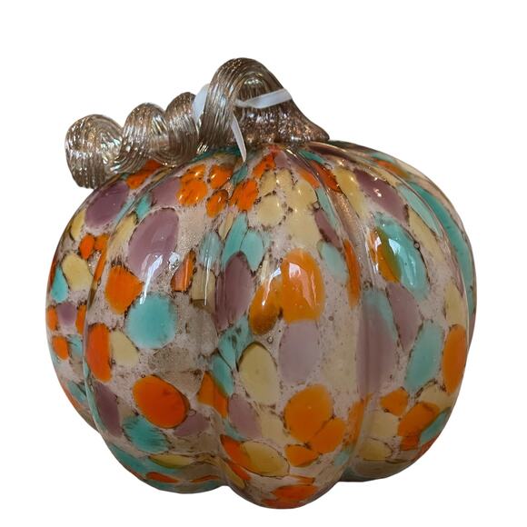 Multicolored Hand Blown Art Glass Pumpkin Stained Glass Designer Fall Home Decor - Picture 10 of 16